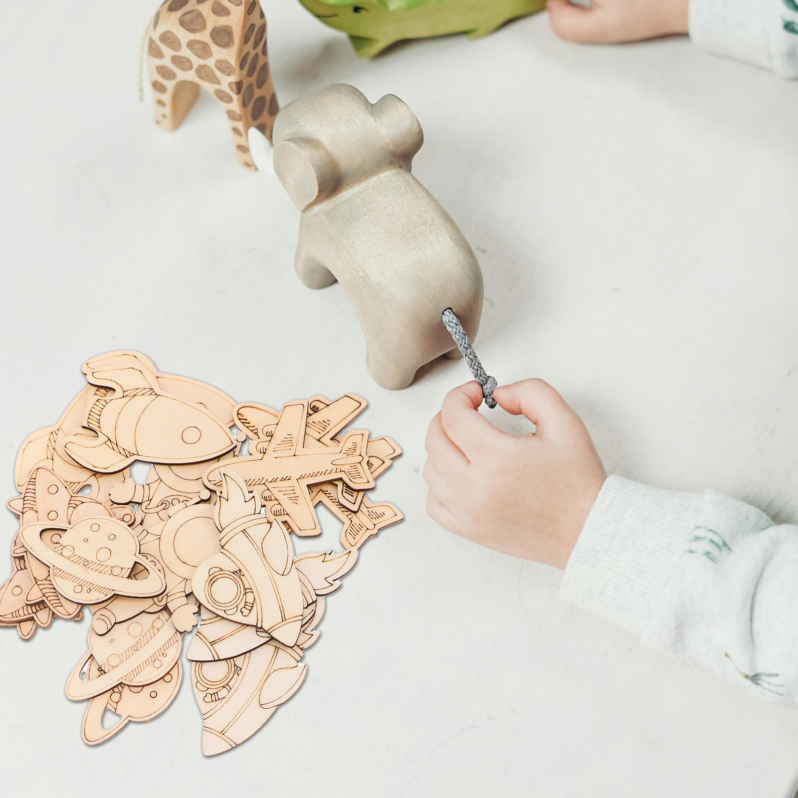 Art And Craft Rocket - 24 adet ahşap uzay teması kesikler