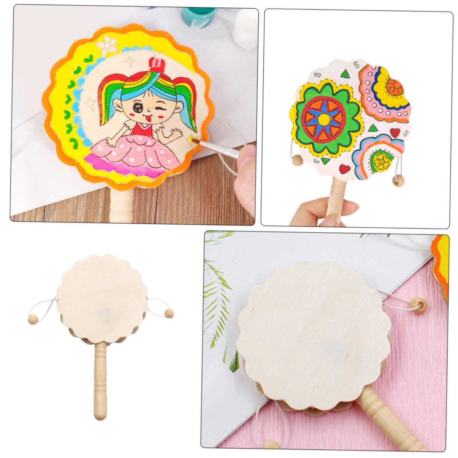 Art Craft Workshop - DIY Ahşap Çıngıraklı Davul Düz Yüzeyli